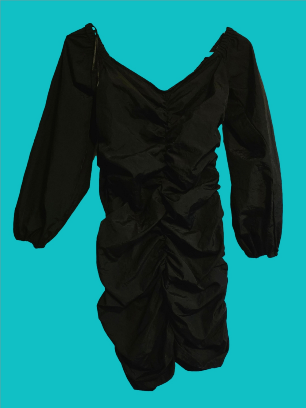 4/$97 Deal! Divided Black Ruched Puff Sleeve Mini Dress
